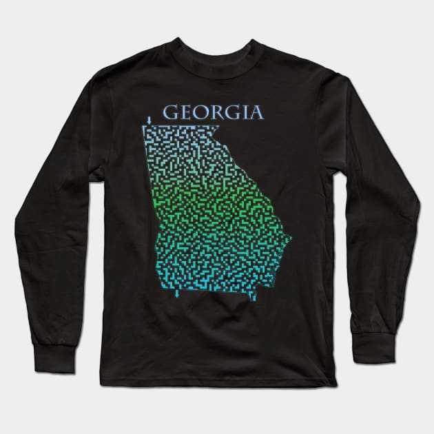 Georgia State Outline Maze & Labyrinth Long Sleeve T-Shirt by gorff